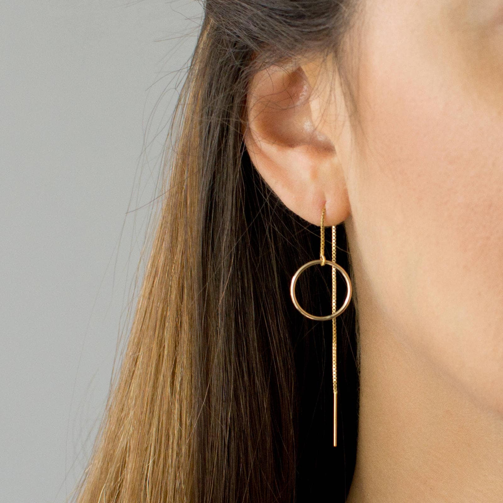 Circle Threader Earrings Long Dangle Earrings Dainty