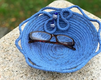 Blue on Blue Rope coiled basket