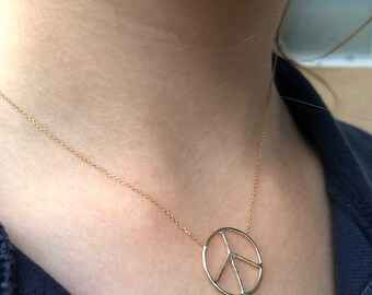 Peace Sign 14k Gold Necklace