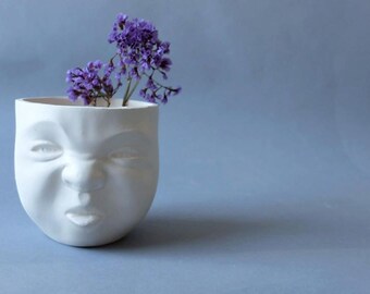 Small Ceramic Planter, Plant Pot, Face Planter, Head Planter, Herb Pot, Succulent Planter, Desk Accessories, Head Vase, holiday gift ideas