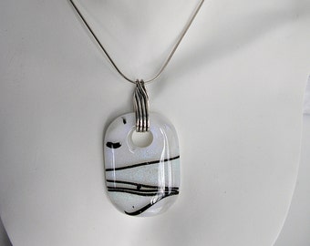 Black and White Necklace Jewelry Fused Glass Necklace Dichroic Jewelry Fused Glass Jewelry