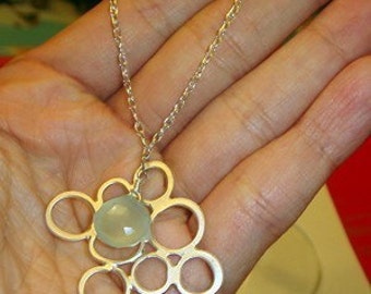 bubble link with aqua chalcedony sterling silver chain necklace