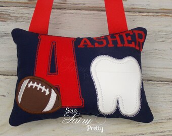 Tooth Fairy Pillow Boys, Football Tooth Fairy Pillow - Sports Tooth Fairy Pillow - Tooth Fairy Kit - Tooth Fairy Receipt - Tooth Chart
