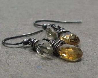 Citrine Earrings Yellow Gemstone Dangle Oxidized Sterling Silver November Birthstone Gift for Her
