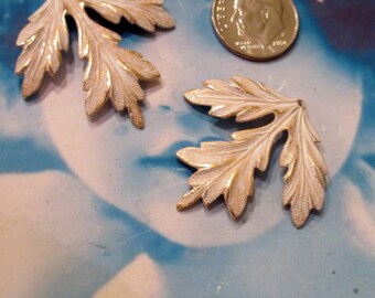 Gold Plated Frosted White Patina Leaf Stampings 686WHT x2