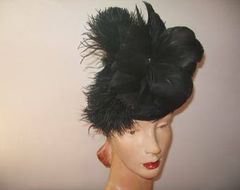 1930's-40's Black Tippy Hat, New York Creation Label!