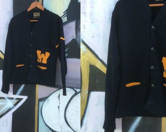 Vintage 1960s letterman wool sweater cardigan Letterman cardigan Distressed jacket - S / M
