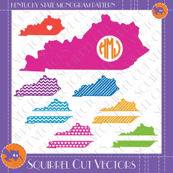 Download 8 Kentucky State Shapes Patterns and Monogram Splits SVG DXF