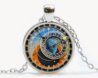 Astrology Clock pendant Astrology Clock necklace Astronomy jewelry, birthday gift