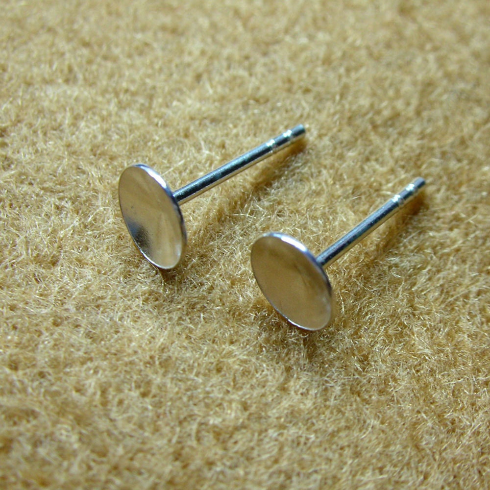 925 Sterling Silver PAD Earring Posts (6mm.) and Earring Backs - 25 ...