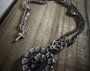 Silver necklace men mixed Hard Skull 666 666