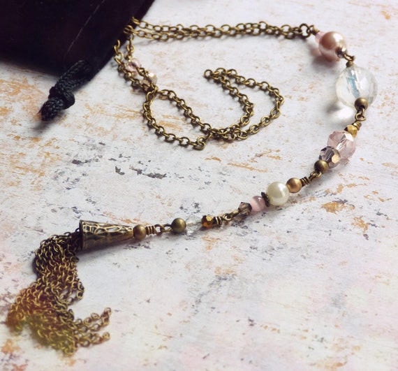 Tassel necklace, Beaded necklace, Boho necklace, Bride necklace, Wedding jewelry, Boho bride, Bohemian necklace, Long boho necklace, Tassel