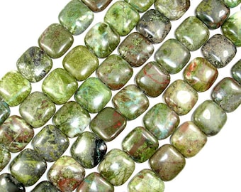 Green Rainforest Jasper Beads, Cuprite, Square, 16 x 16mm, 16 Inch, Full strand, Approx 26 beads, Hole 1 mm (262056002)