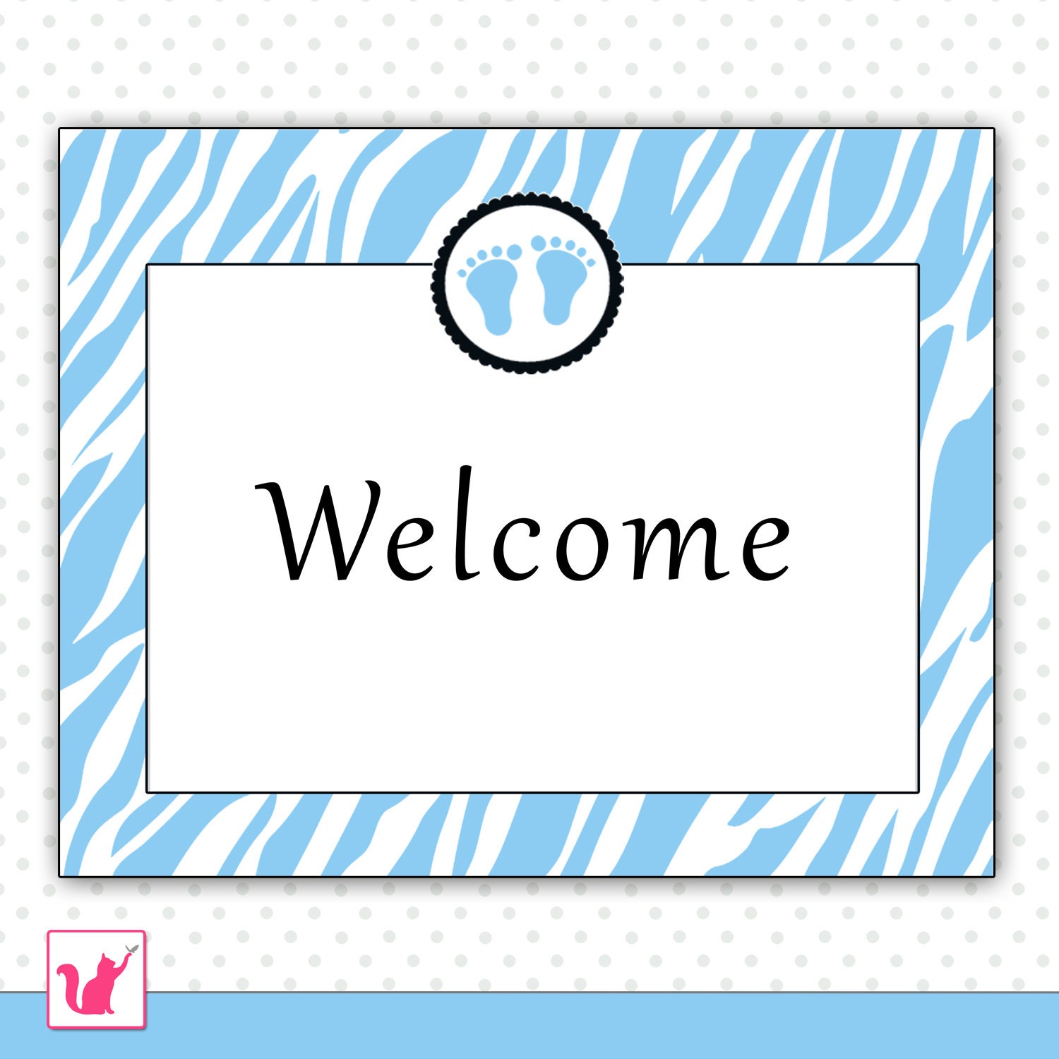 Shower Welcome Sign Blue Zebra Baby Feet Boy Printable Party