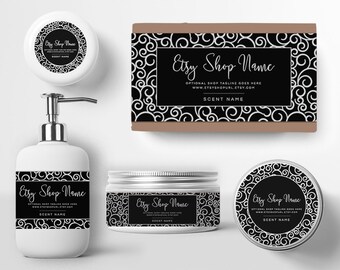 Soap Label - Soap Wrapper - Cosmetic Labels - Printable Label Design - Product Labels - Classy Swirls White on Black
