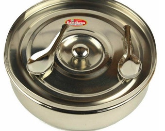 Masala Dabba Round Tin - 7.25" for Indian Cooking Spices Storage Everyday Kitchen Use