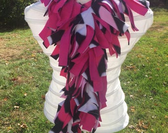 Two Tone Pink Black White Chevron Fleece Boa Scarf