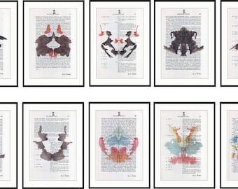 10 Prints ! Doctor Psychology Psychiatry Hermann Rorschach Inkblot Test Freud Gift Mental Health Dictionary Vintage Upcycled Book Wall Art