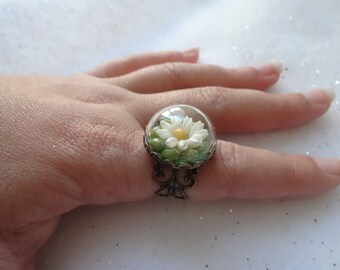 Seashell ring, shell ring, gift for her, seashell jewelry, adjustable antique brass ring, statement ring, beach ring, flower ring