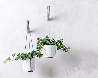 Hanging planter with light blue thread, wall planter, indoor plant hanger