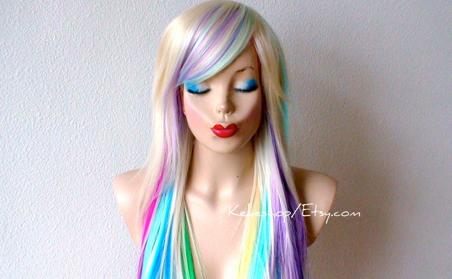 Rainbow Wig Blonde Hair Rainbow Ombre Wig Pastel Pink