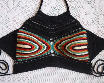 Crop top fabric in crochet Rasta/Rastafarian/crocheted Top Colors