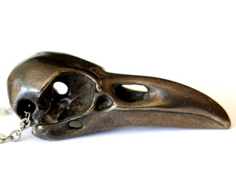 Black Raven Skull Necklace Raven Skull Pendant Necklace Bird Crow Skull 053