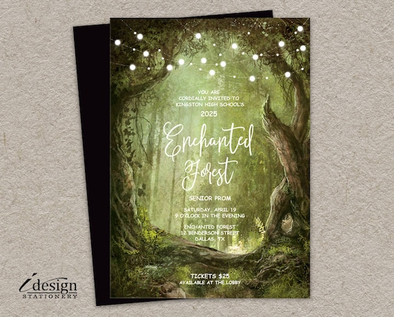 Enchanted Forest Prom Invitation With String Lights