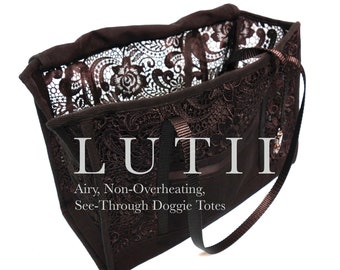 dog carrier tote bag airy fabric non-overheating, spring/summer sheer small dog tote purse carrier chihuahua yorkie handmade by Lutii.