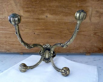 Vintage Coat Hook, French, 2 Double Hooks, Brass Hooks, Wall Rack, Towel Rack, Wall Hooks Pegs, French Decor