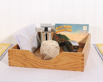 Vintage Oak Wood File Tray, Desk Organizer, Vintage Office Supplies, Mail Tray, Letter Holder, In Out Basket