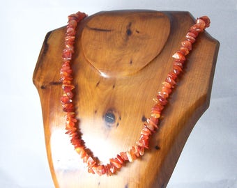 Vintage Orange Agate Necklace, Gemstone Chip Necklace, Orange Necklace, Orange Bead Necklace