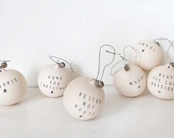 Personalised Hand Lettered Ceramic Bauble | Christmas | Decoration | Name | Home | Minimalist | Rustic