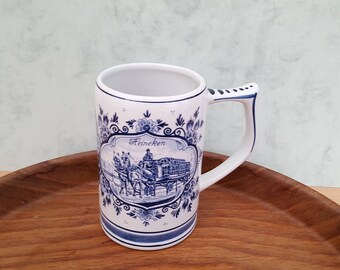 Vintage Porcelain Mug, Dutch Delft Blue and White Mug Heineken
