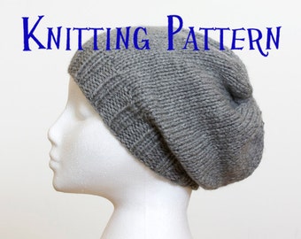 Instant Download PDF Knitting Pattern - Slouchy Beanie, Hat Knitting Pattern, Slouch Hat Instructions, DIY Knit Hat