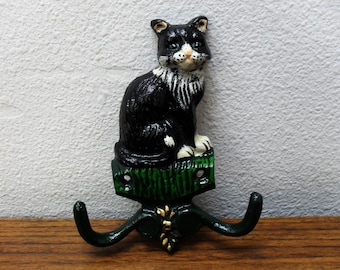Vintage Metal Cast Iron Painted Cat Hooks