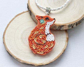 Polymer clay Fox necklace, fox jewelry, little fox necklace, red orange fox cute little fox curled up animal forest animal jewelry