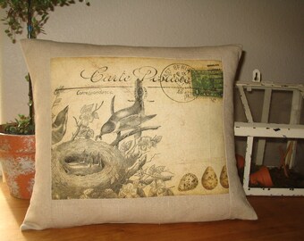 Decorative Pillow French Carte Postale Bird Pillow