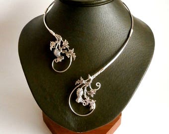 Scottish Thistle Necklace, Silver Necklace, Collar Statement Necklace, Wire Necklace, Open Necklace , Bridal Jewelry