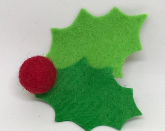 Christmas hair clip, holly clip, Christmas holly, felt hair clip, Christmas hair, holly hair accessory, christmas hair clip for girls, clip