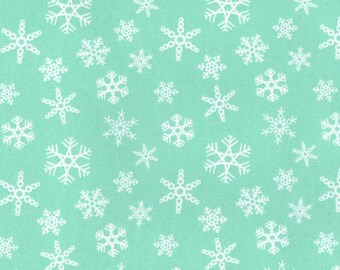 SNOWFLAKE MINT, Cotton/Lycra Jersey Knit Fabric, by the Yard