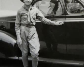 Vintage 1940's Boy Scout Ready, Prepared And Proud Snapshot Photograph - Free Shipping