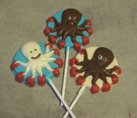 One dozen octopus with hearts lollipop sucker party favors