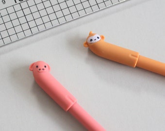 Cute Animal Gel Pen - Cute KAWAII Pen - Pig Monkey Pen - Black Ink - Planner School Pen - Kawaii Stationery - UK Seller
