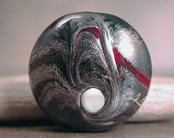 Artisan Glass Focal Bead, Lampwork Focal, Rustic Lampwork, Matte Black Silver, Divine Spark Designs, SRA