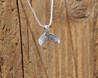 Sterling Silver Mermaids Tail Pendant Necklace Nautical Beach Goddess