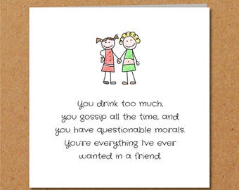 BEST FRIENDS Friendship Birthday Card for Girl, Female, Bestie, BFF - Funny, humorous, amusing and fun - Gin, Gossip