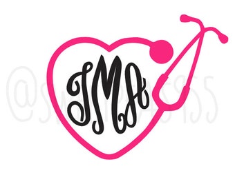 Stethoscope Monogram Decal, Stethoscope Heart, Nurse Decal, Doctor Monogram Decal, Monogram Vinyl Decal