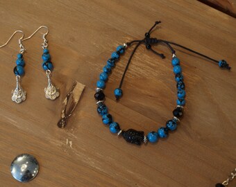 Bracelet + creation LB blue black earrings
