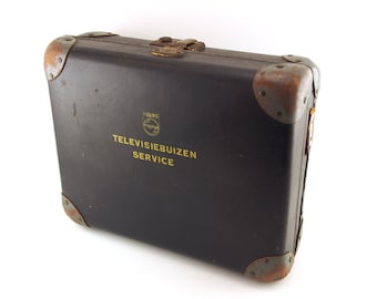 Vintage philips service case. Television vacuum tubes bulb storage, repairman's storage toolbox, radio / tv tube box case